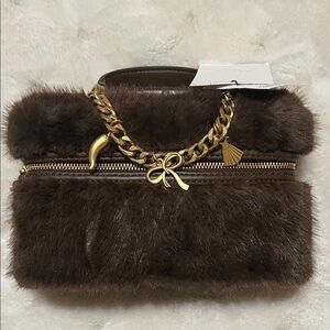 Zara Brown Fur Clutch with Gold Chain